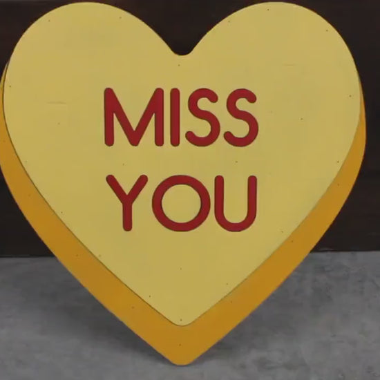 Wooden Miss You Yellow Candy Conversation Heart Cutout Valentines Day Gift Photography Prop Handmade Homedecor Raised 3D Sign Wall Art