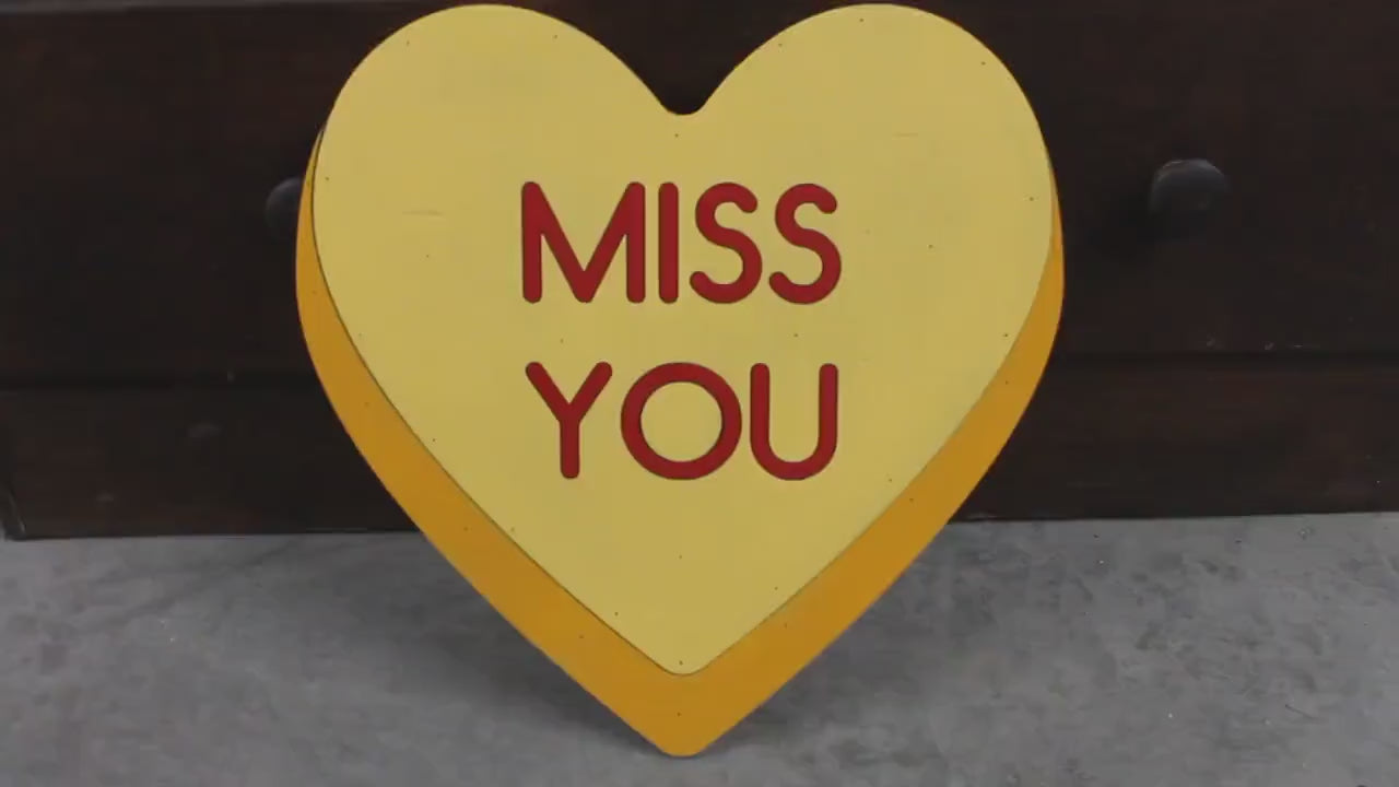 Wooden Miss You Yellow Candy Conversation Heart Cutout Valentines Day Gift Photography Prop Handmade Homedecor Raised 3D Sign Wall Art