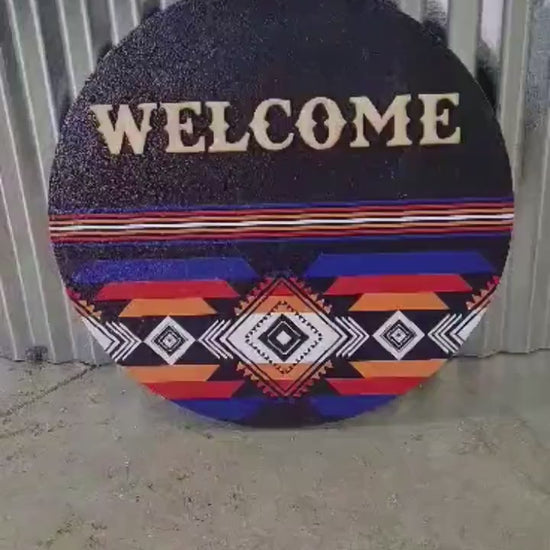 Welcome Western Barn Quilt Window Hanging Decorative UV Wood Sign Cute Country Signage  Raised Home Colorful Diamond Sign Aztec