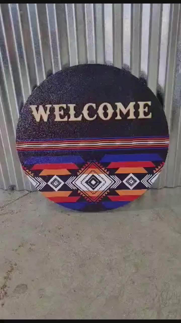 Welcome Western Barn Quilt Window Hanging Decorative UV Wood Sign Cute Country Signage  Raised Home Colorful Diamond Sign Aztec