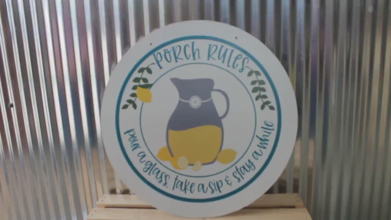 Porch Rules Lemonade Pitcher Wood Sign - Front Door Decor