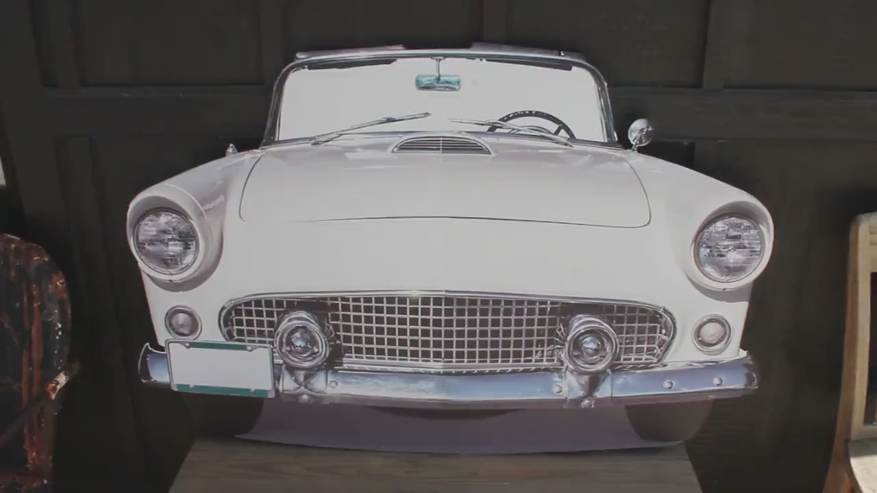 Car Vehicle Vintage Convertible Iconic Classic Print Cut out Wood White Front hood Wall Art Garage Grandpa Gift