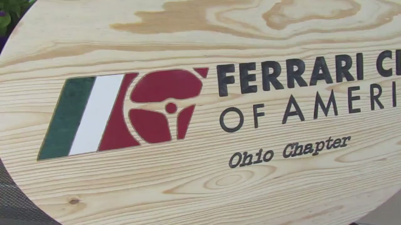 Automotive Car Club Vehicle Engraved Pine Color Filled Routed Sterring Wheel Logo Oval Large Handmade CNC Indoor Outdoor Commerical Signage