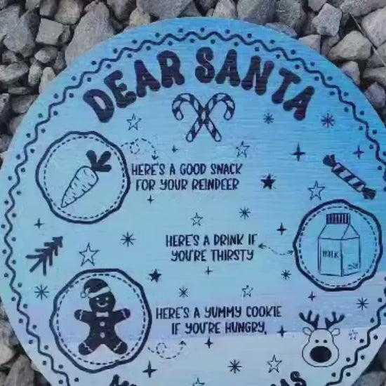 Dear Santa Tray Round Blue Cookies Milk Reindeer Carrot PVC Printed Christmas Day Treat Gift Snack Plate Leave for Santa