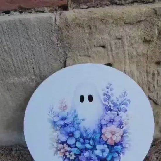 Purple Ghost Sign printed Pumkin Gourd Halloween Fall Porch Pumpkin Autumn Gourd PVC Weatherproof Ultraviolet Ink Doorhanger Outdoor Use