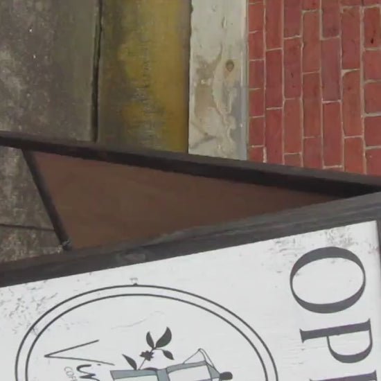 Vintage Coffee Shop Sidewalk Open Welcome Sign Board Walk A frame Free Standing Printed Outdoor Sandwich Board Sign Your logo social media