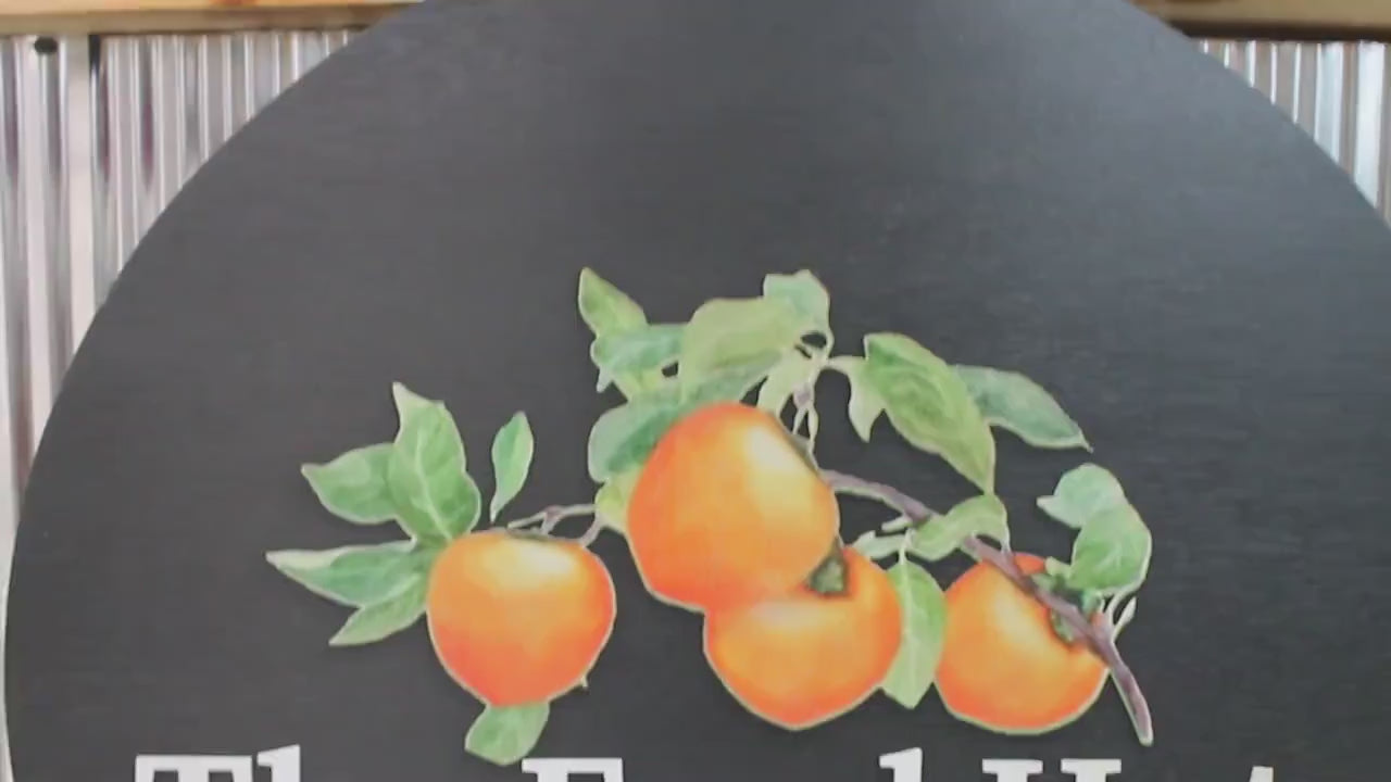 Hotel Peaches Oranges Hotel Sign Air BNB Sign Staycation Small Business Round Handmade Custom Sign 3D Color Raised Lettering Image