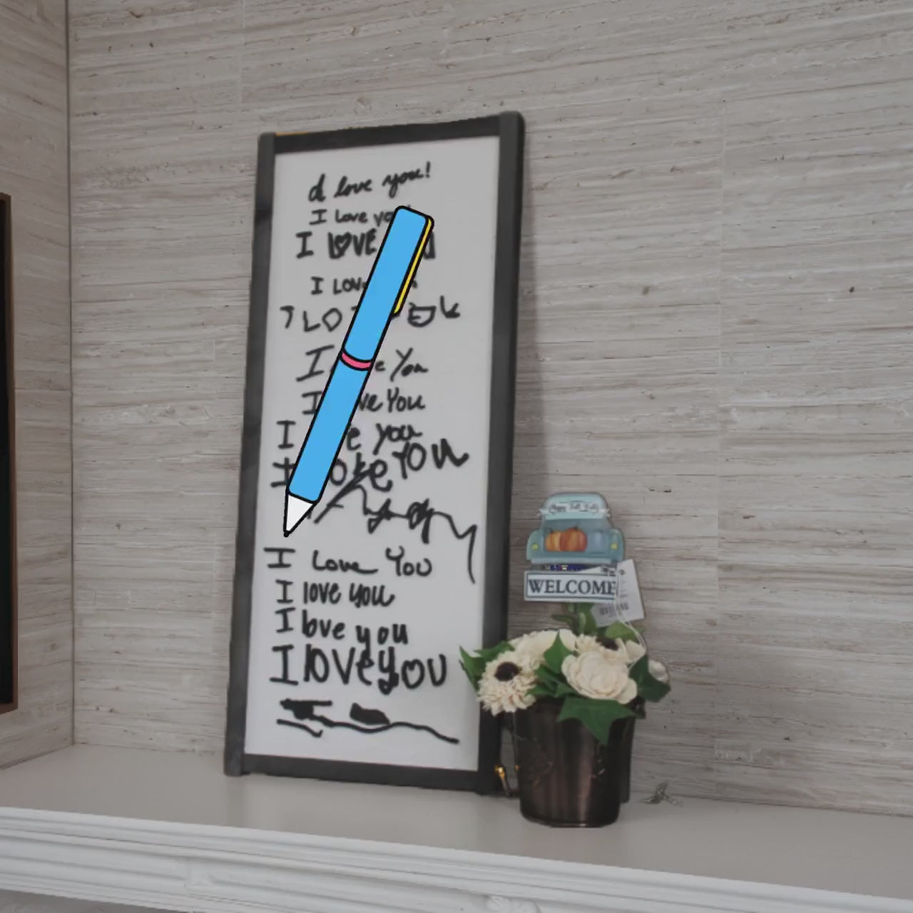 Custom I love you Handwriting Sign Kids Parents Grandparents Gift for her Gift for him Raised 3D Note Reminder Wedding Valentines Day Frame