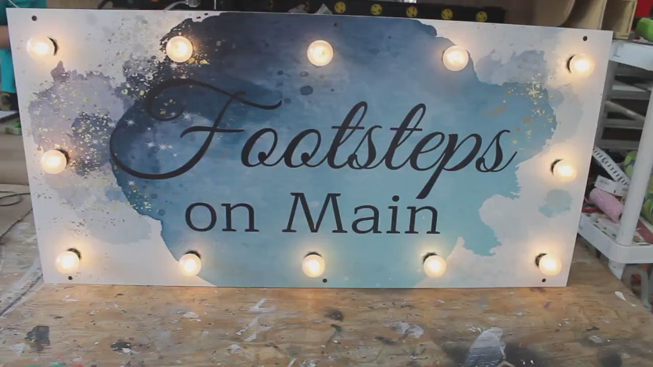 Custom Logo Marquee Sign: Wooden Business Lighted Sign