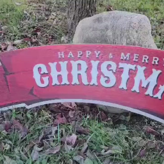 Merry Christmas Wood Sign: Red Santa Hat Holiday Banner