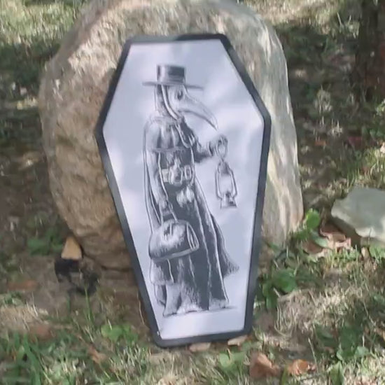 Plague Doctor Coffin Plaque: Spooky Halloween Porch Decor
