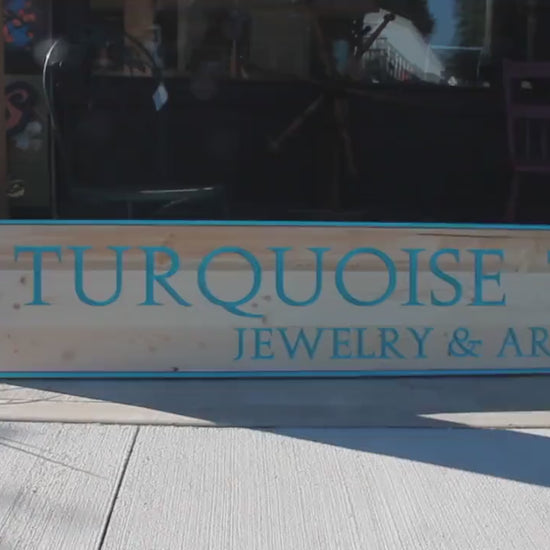 Jewely and Art Turquoise Seafoam Trail Business Commerical Sign Personalized Custom Wooden Etched Sign Engraved Routed Color Filled