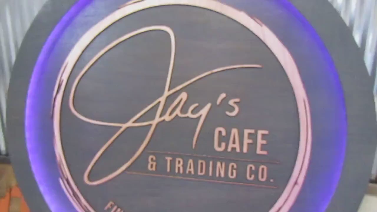 Custom Wooden Cafe Sign Your Logo Commerical Signage Business Store Front Coffee Shop LED Color Changing Remote Handmade Hanging Sign