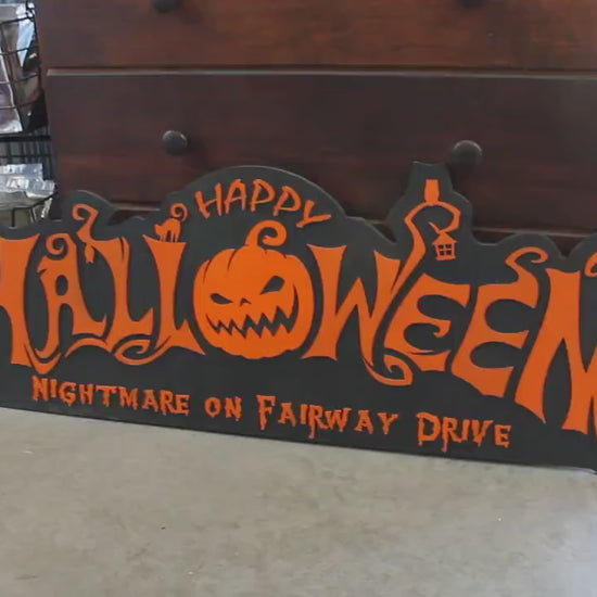 Customizable Happy Halloween Wooden Sign: Spooky Black Cat & Jack O'Lantern Decor