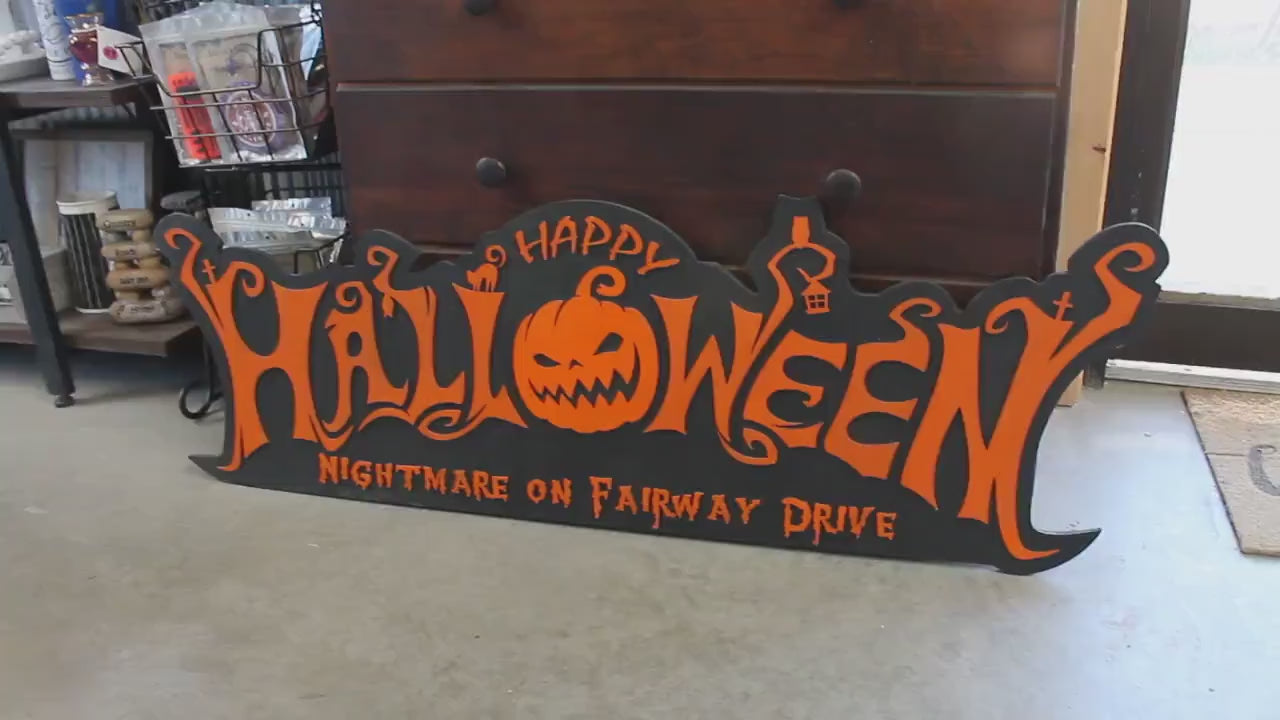 Customizable Happy Halloween Wooden Sign: Spooky Black Cat & Jack O'Lantern Decor