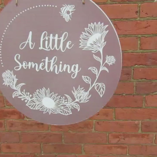 A little something Booth Vendor Sign Small Business Commerical Signage Your Logo Image Printed on Wood Light Weight Sunflowers Bees Handmade