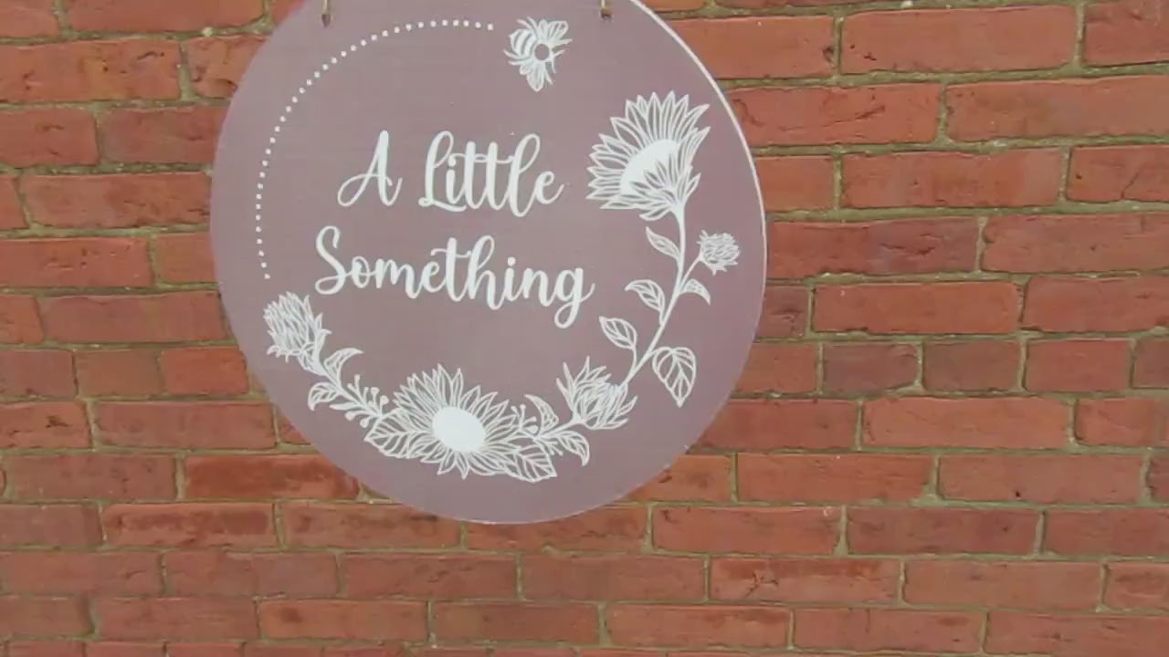 A little something Booth Vendor Sign Small Business Commerical Signage Your Logo Image Printed on Wood Light Weight Sunflowers Bees Handmade