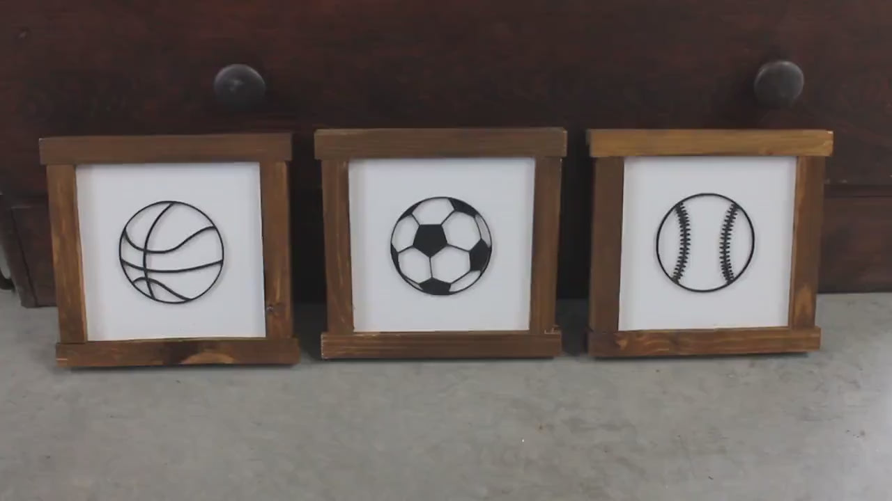 Boys Room Sports Playroom Soccer Basketball Baseball Game Day Gym Nursery Toy Room Garage Set of 3 Handmade Decor Baby Gift
