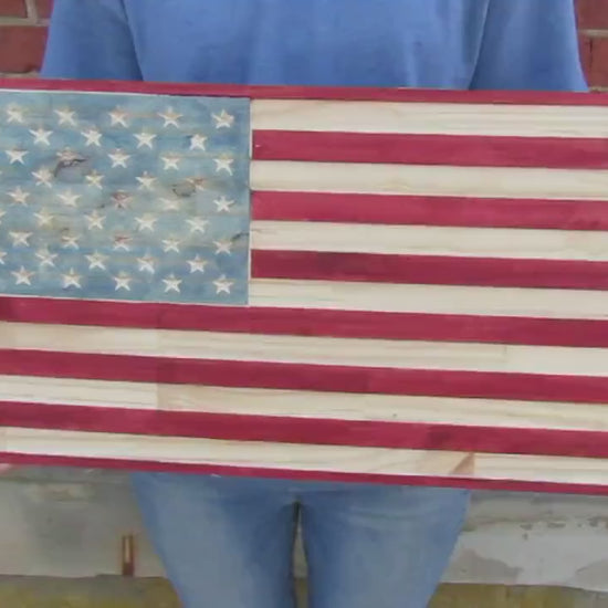Handcrafted Wooden American Flag – Rustic Patriotic Wall Art for Home, Porch, or Man Cave Decor Engraved Large