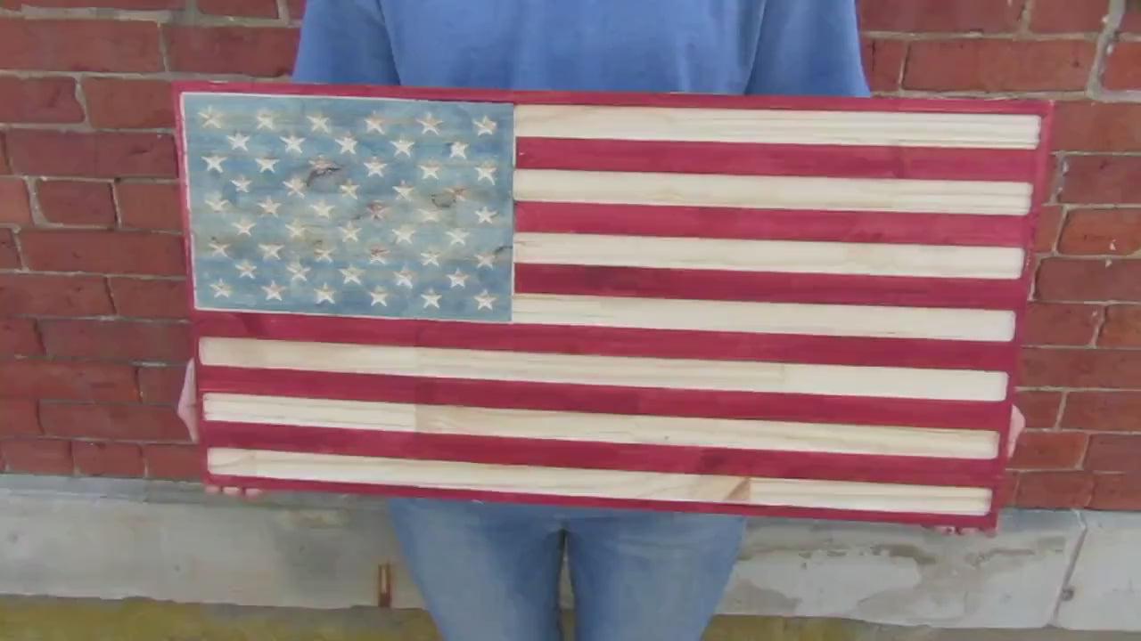 Handcrafted Wooden American Flag – Rustic Patriotic Wall Art for Home, Porch, or Man Cave Decor Engraved Large