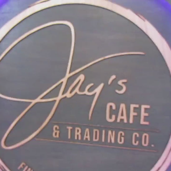 Custom Light‑Wood Café Sign • Engraved Coffee Shop Logo • Rustic Artisan Business Sign for Bakeries, Cafés Trading Co. Brands