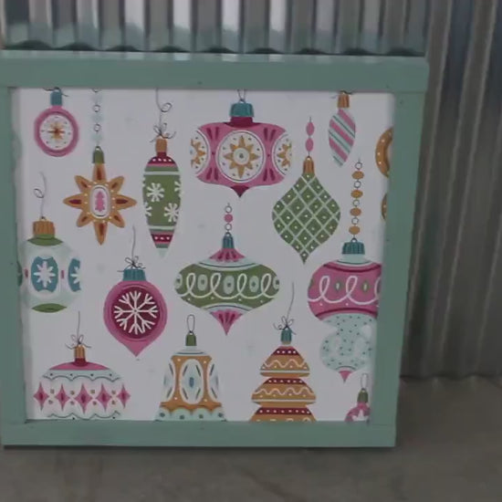 Christmas Ornaments Colorful Festive Holiday Hanging Decorative UV Wood Sign Cute Silly Signage Framed simple design pretty square Decor