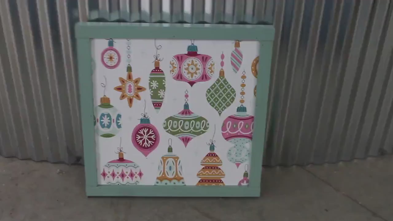 Christmas Ornaments Colorful Festive Holiday Hanging Decorative UV Wood Sign Cute Silly Signage Framed simple design pretty square Decor