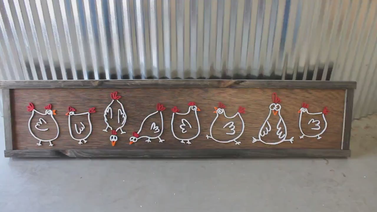 Chickens Cute Farmhouse Country Wall Art Hens Livestock Chicken Lovers Handmade Home Decor 3D Raised Image Wooden Sign