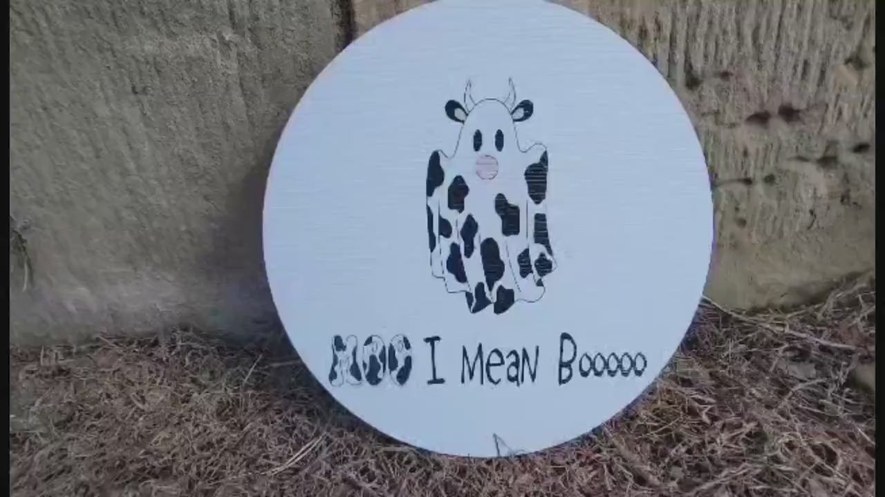 Boo Moo Ghost Cow Cow print Halloween Fall  Porch Pumpkin Autumn Gourd PVC Weatherproof Ultraviolet Ink Doorhanger Outdoor Use