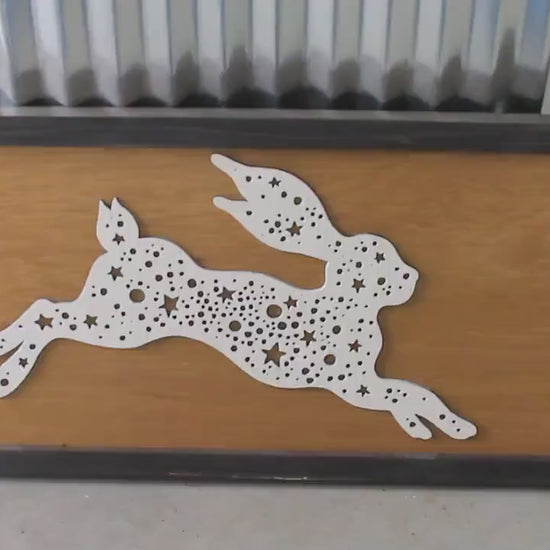 Bunny Rabbit Hare Stars Nursery Woodsy Woodland Fairy Tale Folk Running Wood Rustic Sign Farmhouse Unique Detailed Handmade Home decor