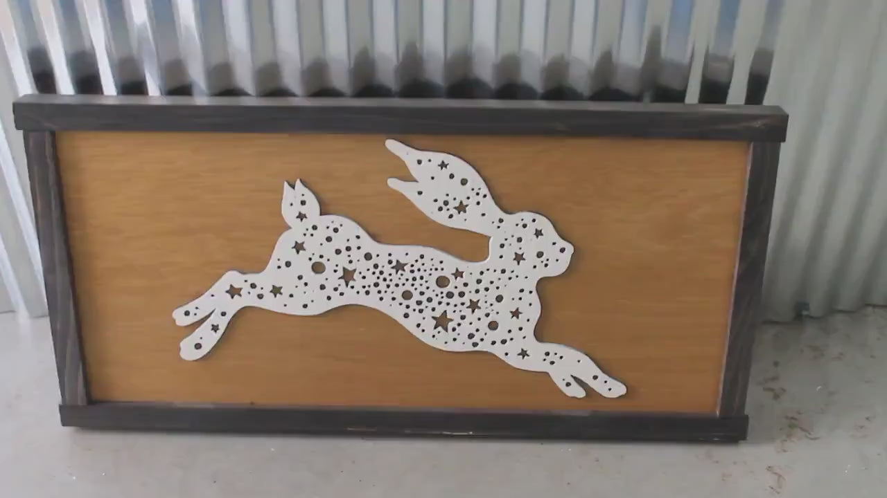 Bunny Rabbit Hare Stars Nursery Woodsy Woodland Fairy Tale Folk Running Wood Rustic Sign Farmhouse Unique Detailed Handmade Home decor