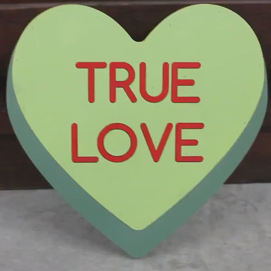 Candy Conversation Heart True Love Green Cutout Valentines Day Gift Photography Prop Handmade Homedecor Raised 3D Sign Wall Art