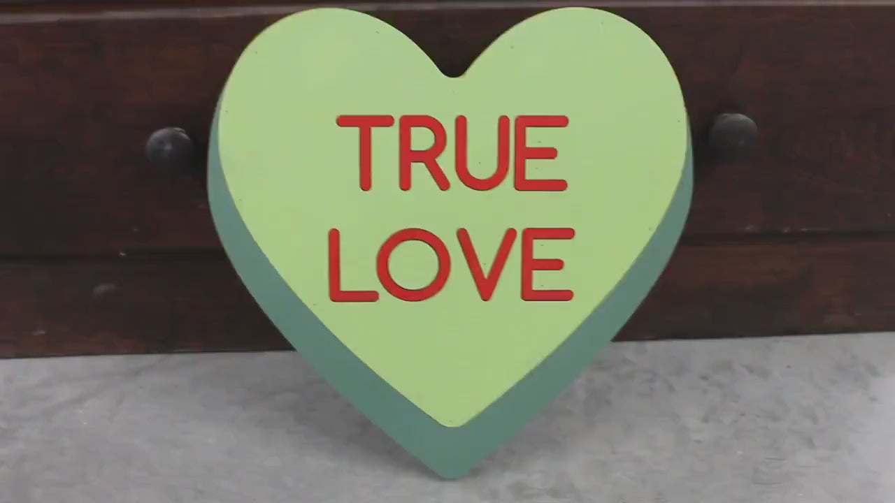 Candy Conversation Heart True Love Green Cutout Valentines Day Gift Photography Prop Handmade Homedecor Raised 3D Sign Wall Art