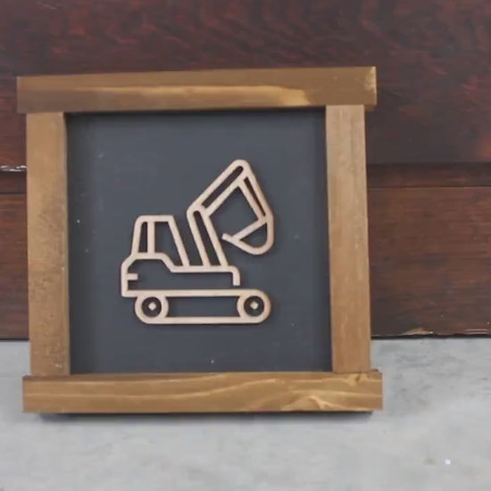 Handmade Excavator Wood Sign: 3D Construction Truck Nursery Decor