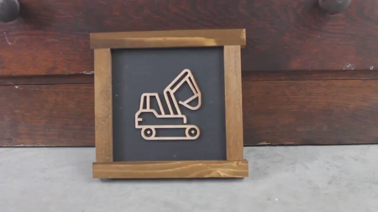 Handmade Excavator Wood Sign: 3D Construction Truck Nursery Decor