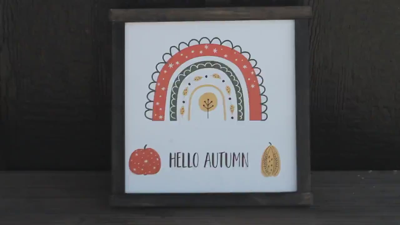 Hello Autumn Boho Rainbow Framed Sign: Fall Decor