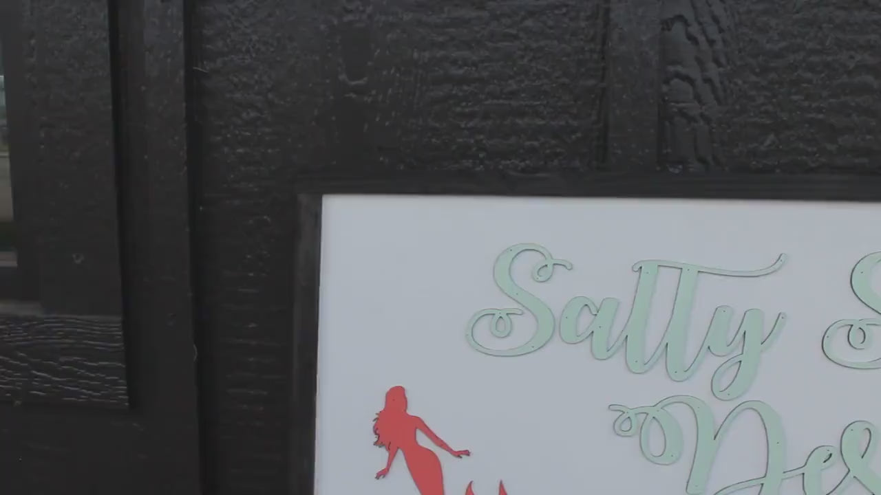 Custom Mermaid Logo Sign – Personalized Wood Business Sign with Raised Text – Ocean & Coastal Design Studio Decor