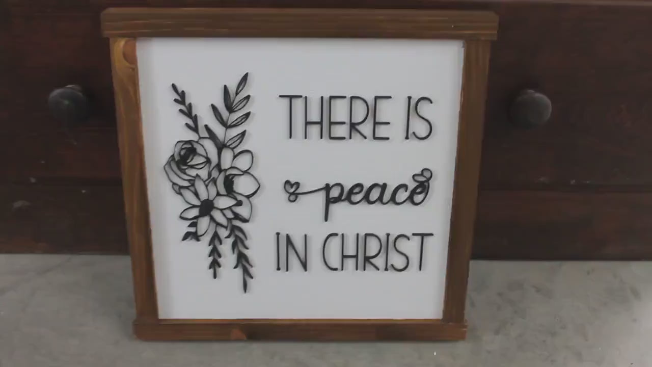 Peace in Christ Wood Sign: Floral Laurel, Christian Home Decor