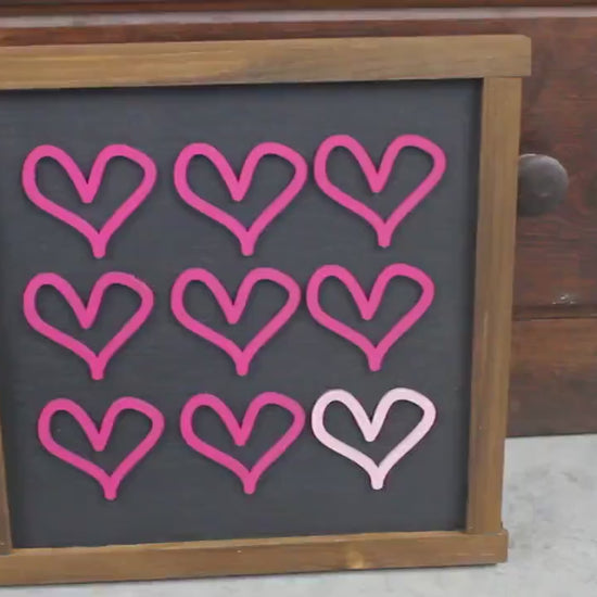 Handmade Pink Hearts Sign: Layered Plywood, Framed Decor