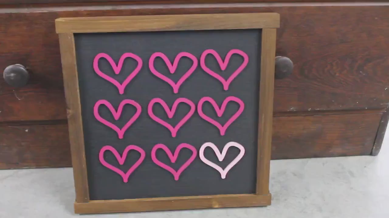 Handmade Pink Hearts Sign: Layered Plywood, Framed Decor