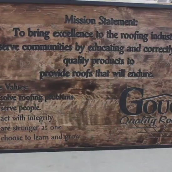 Custom Engraved Wooden Business Sign: Mission Statement, Logo