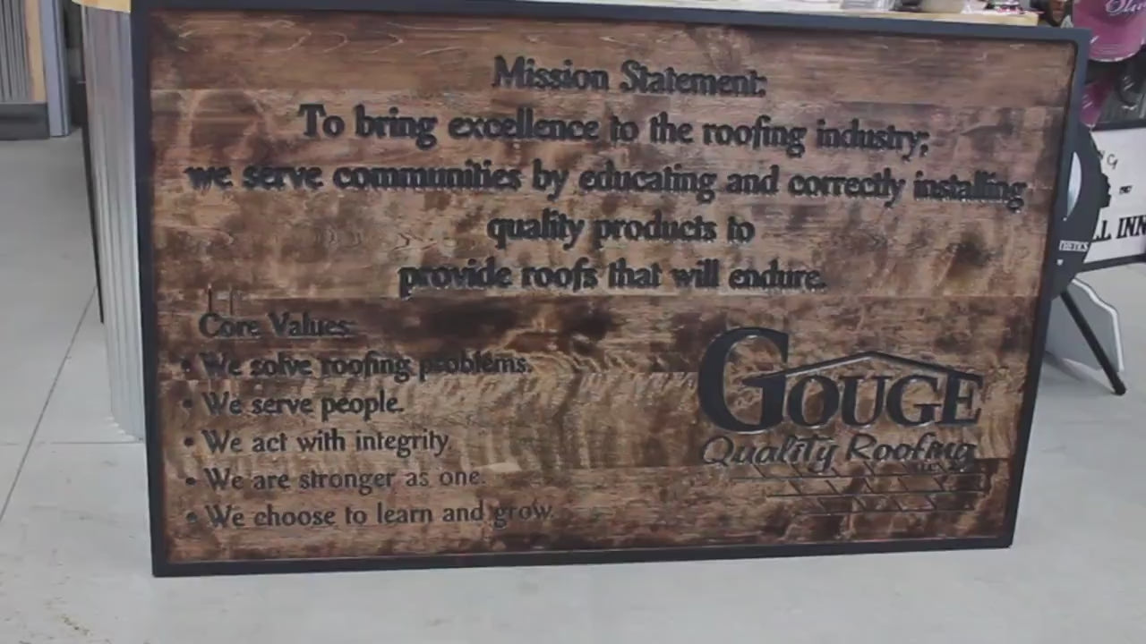 Custom Engraved Wooden Business Sign: Mission Statement, Logo