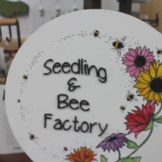 Floral Border Round Sign Seeds and Bees Small Business Uv printed and Raised Letters Handmade 3D Factory Greenhouse Grower Custom Made