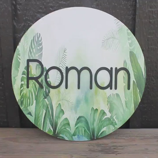 Custom Sign Round Nursery Little Boys Jungle Forest Theme Leaves Personalized  Circle Wooden Handmade Printed and Raised Name Crib