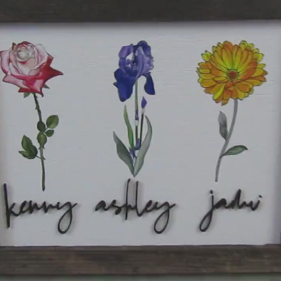 Personalized Birth Flower Sign: Custom Family Name Wood Decor