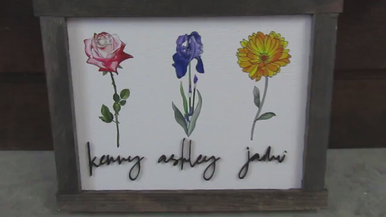 Personalized Birth Flower Sign: Custom Family Name Wood Decor