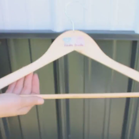 Custom Business UV Printed Hanger Hard Wood Sturdy clothing Coats Shirts Skirts Dresses Kids Children Clothes Dress Pants Scarfs