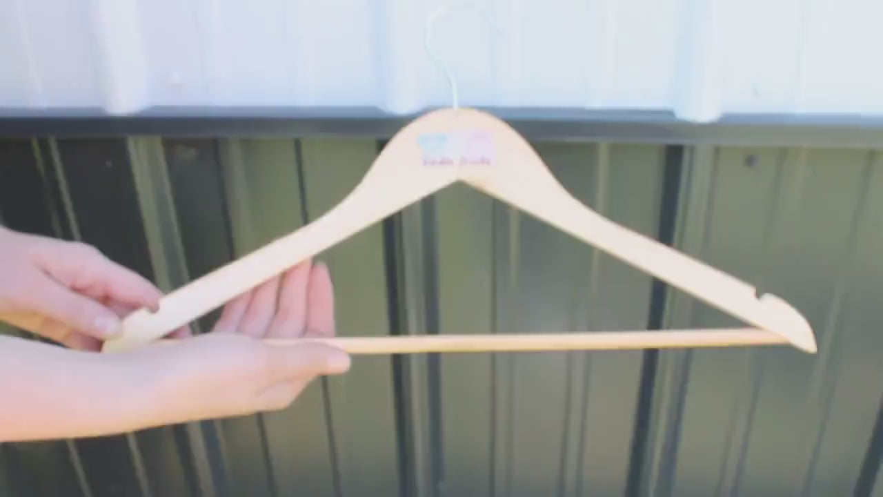 Custom Business UV Printed Hanger Hard Wood Sturdy clothing Coats Shirts Skirts Dresses Kids Children Clothes Dress Pants Scarfs