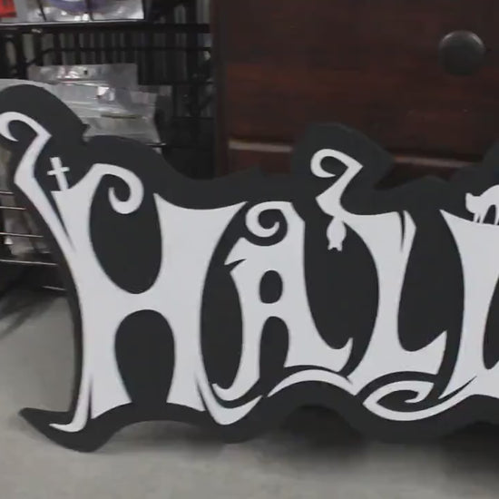 Halloween White and Black Jack O Lantern Spooky Forest Black Cat Prop Wooden Decor Fall Autumn Decoration Sign  Haunted Grave Yard Theme