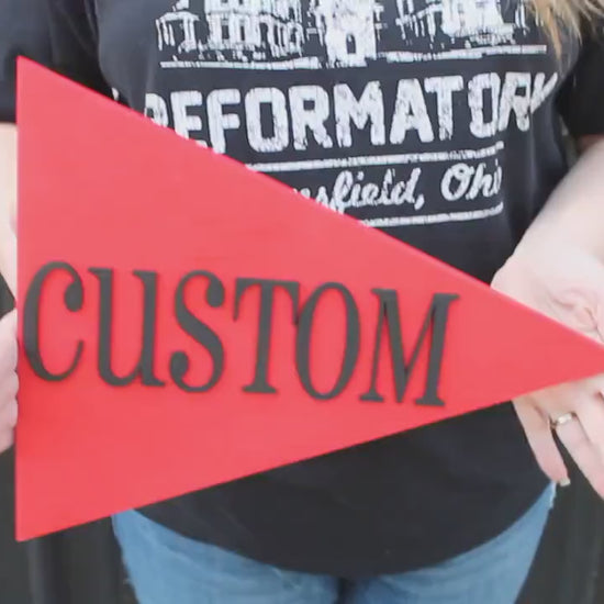 Custom Sports Team Pennant School Memorabilia Spirit Colors Wooden Flag Banner Pendant Handmade 3D Layered Unframed Pennon Championship